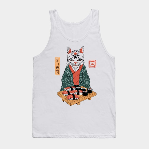 Neko Sushi Bar White Tank Top by Vincent Trinidad Art